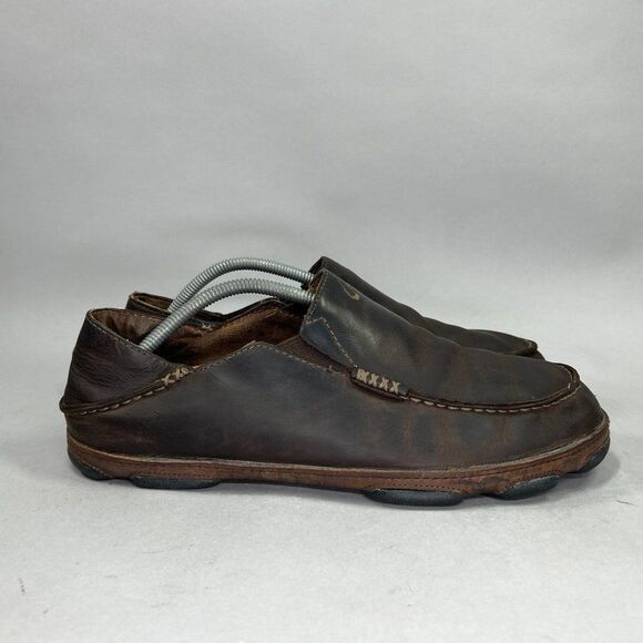 Olukai Moloa Shoes Men's Size 10.5 Brown Leather‎ Comfort Casual Slip On Loafers - Picture 1 of 10